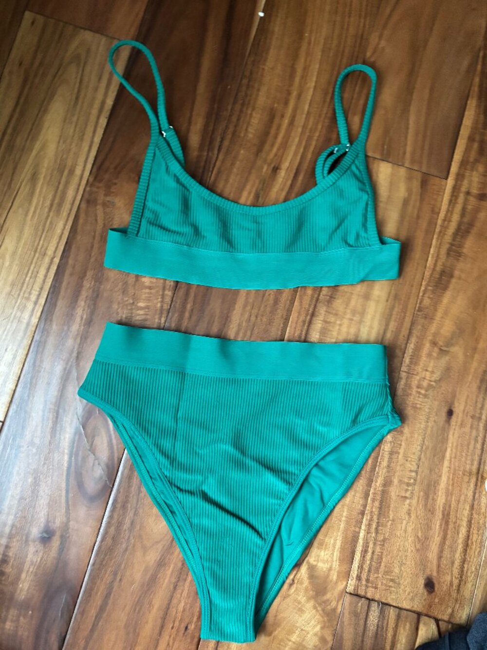 Frankies Bikinis Green Ribbed High-Waist Bikini Set - Size Small